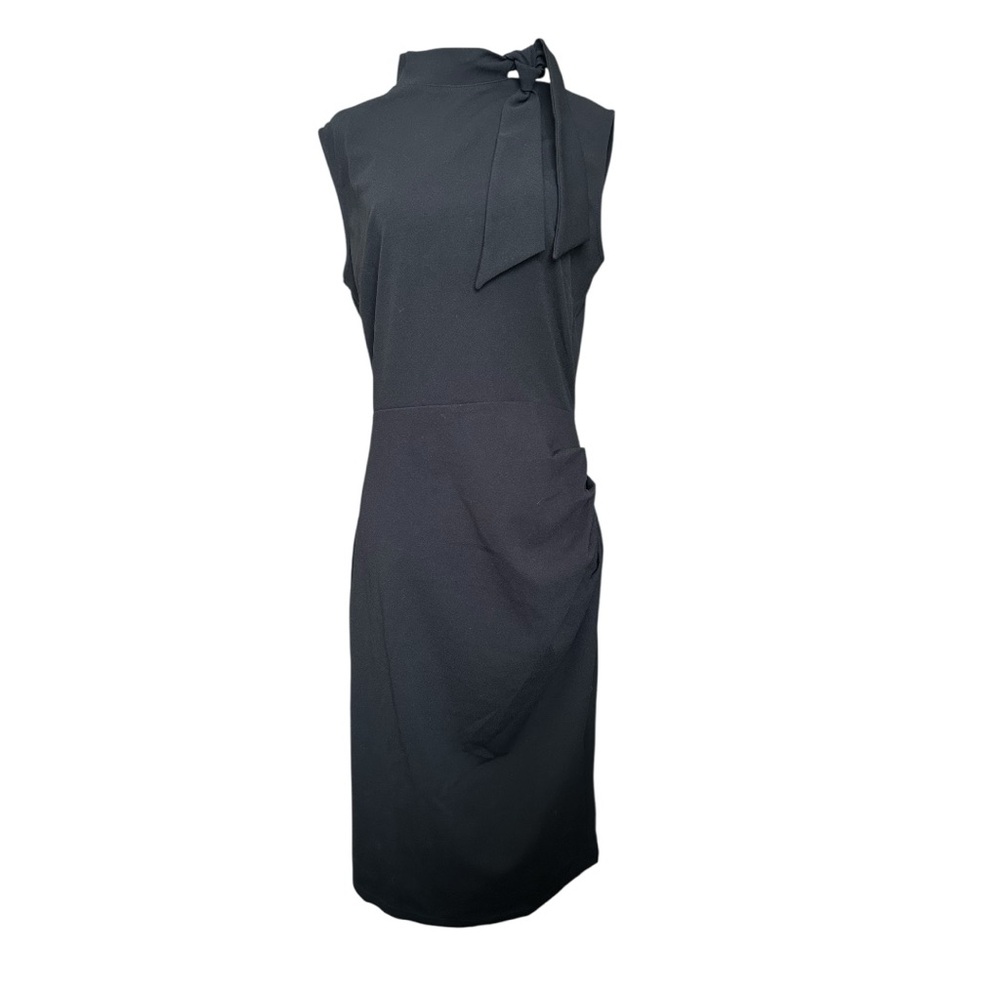 Miusol Black Sleeveless Midi Dress with Tie Neck and Ruching Detail L